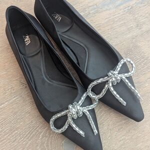 Zara Black Women's Shoes with Silver Bow